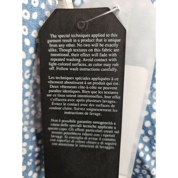 Guess 1981 Denim Top Womens XS Blue Polka Dot Shirt 100% Cotton Chambray Long - Picture 11 of 12